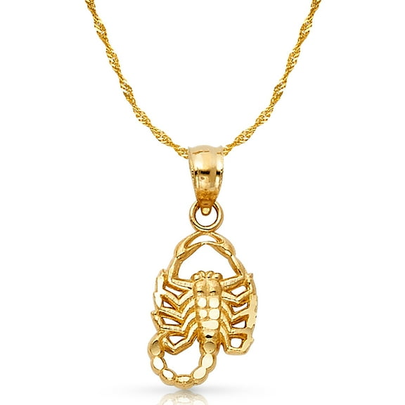 Ioka-14K Yellow Gold Scorpion Charm Pendant with 1.2mm Singapore Chain Necklace - 22"