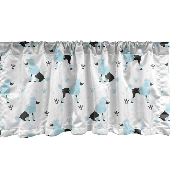 Ambesonne Poodle Window Valance, Crowns Hand Drawn Fluffy Dog, 54" X 18", Pale Blue White