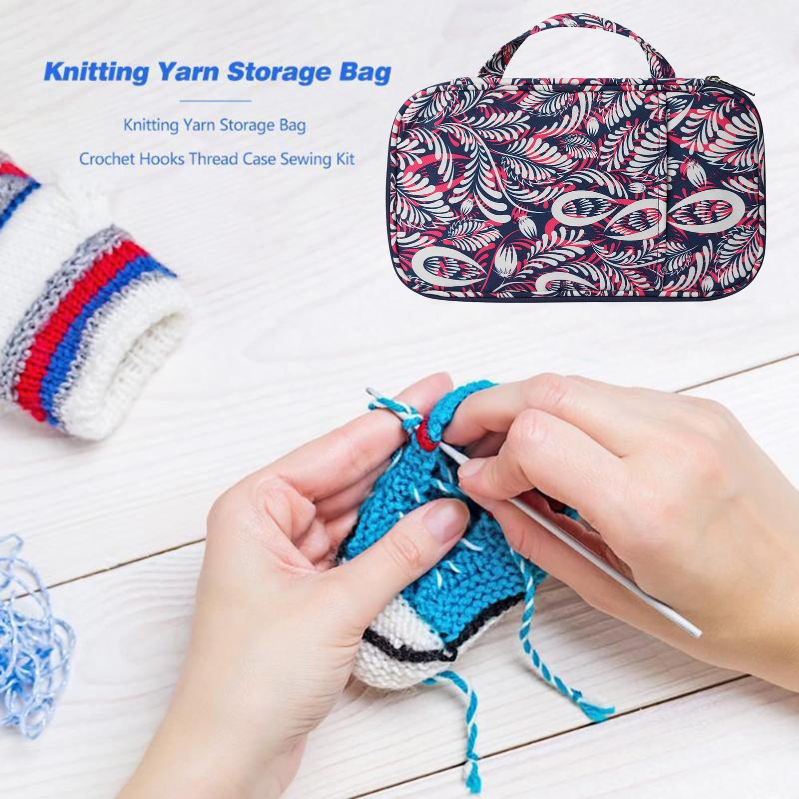 S SERENABLE Knitting Needle Case, Crochet Hooks Storage Bag Zipper Organizer, Travel Tote Pouch for Knitting Accessories Sewing Tool, Easy to Carry - Purple Leaves