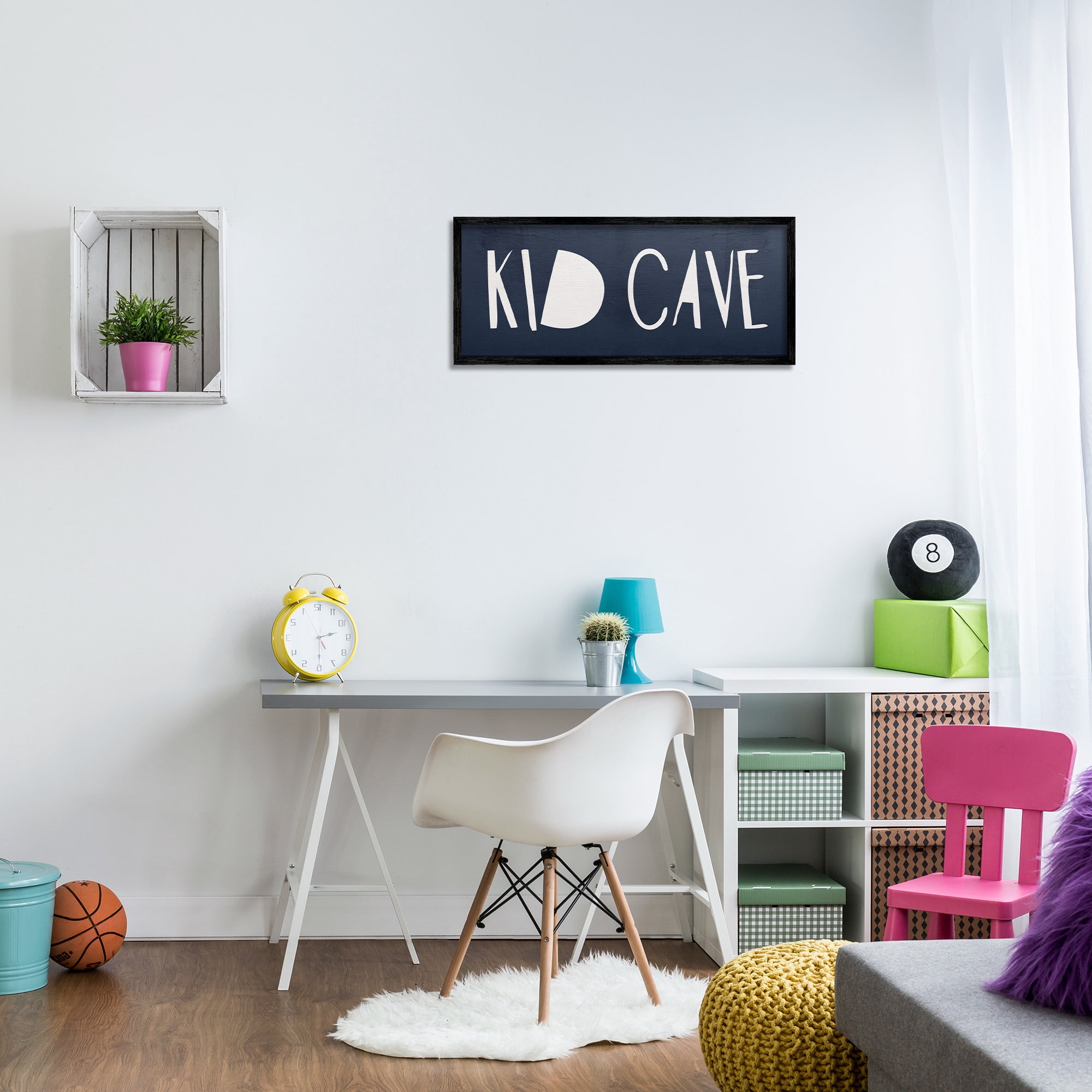Stupell Industries Minimal Kid Cave Sign Typography Painting Black Framed Art Print Wall Art, 30 x 13