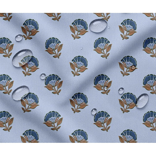 Tissu Taffetas Imperméable d'Extérieur par 2 Yard - Soimoi Motif à Blocs Bleu / Résistant aux UV / Idéal pour Housses de Coussins, Imperméables, Rideaux de Douche et Plus / Largeur 56 Pouces
