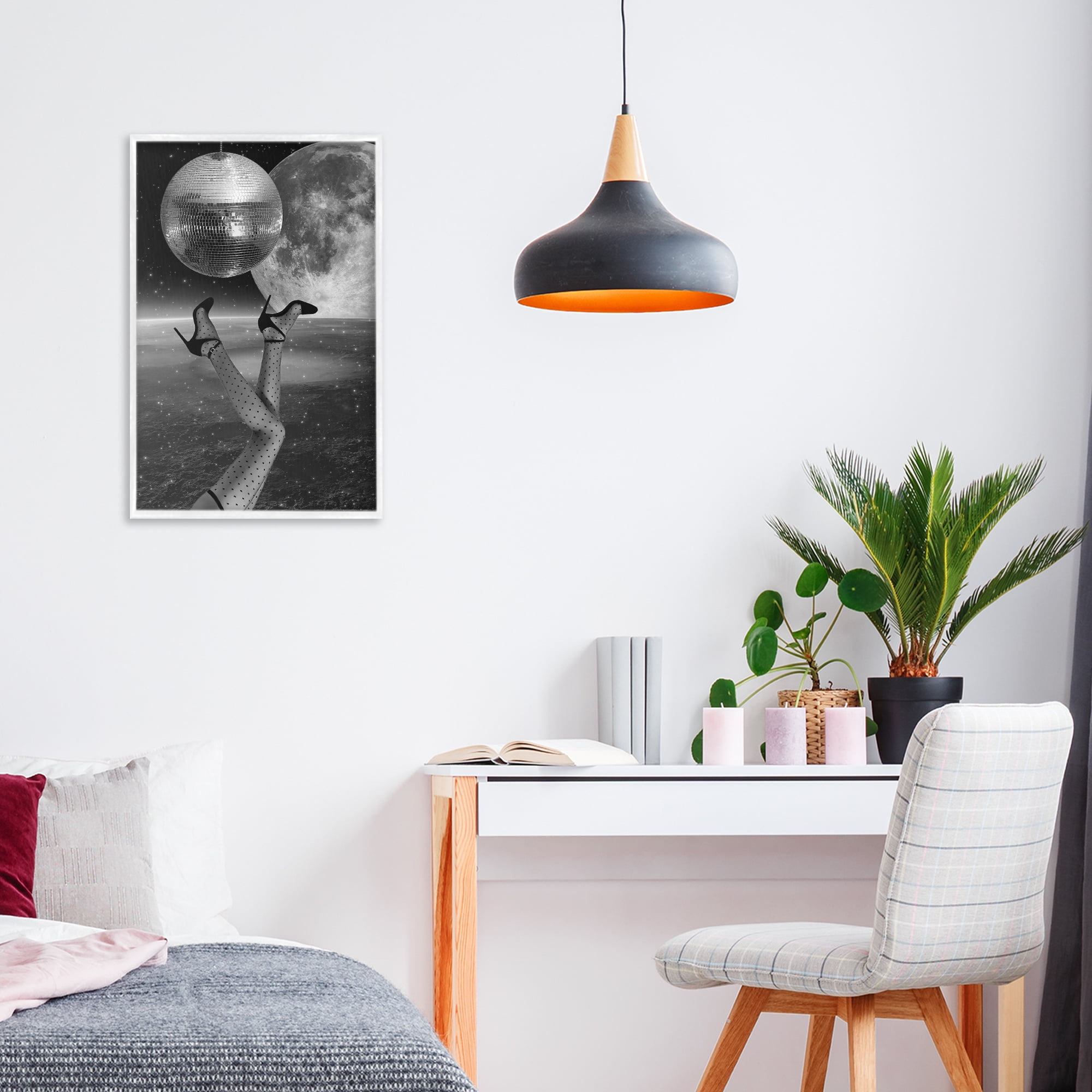 Hangin' Over Disco & Planet White Framed Giclee Art, design by Elo Marc