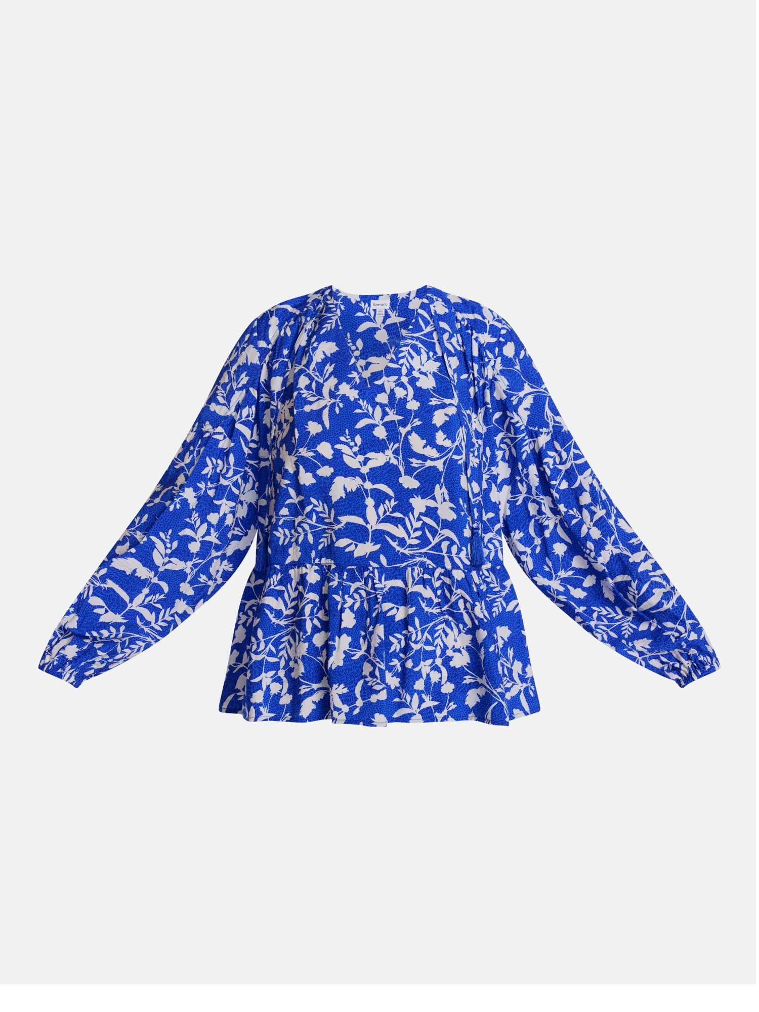 Scenario Women's and Women's Plus Gathered Yoke Blouse with Long Sleeves, Sizes XS-4X
