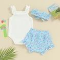 thumbnail image 3 of Bagilaanoe 3pcs Newborn Baby Girl Shorts Set Sleeveless Letter Print Rompers Tops + Shorts + Headband 3M 6M 12M 18M Infant Casual Summer Clothes, 3 of 7