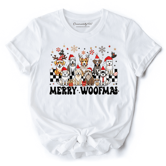 Merry Woofmas Dog Mama T‑Shirt, Dogs With Santa Hats Christmas Tee
