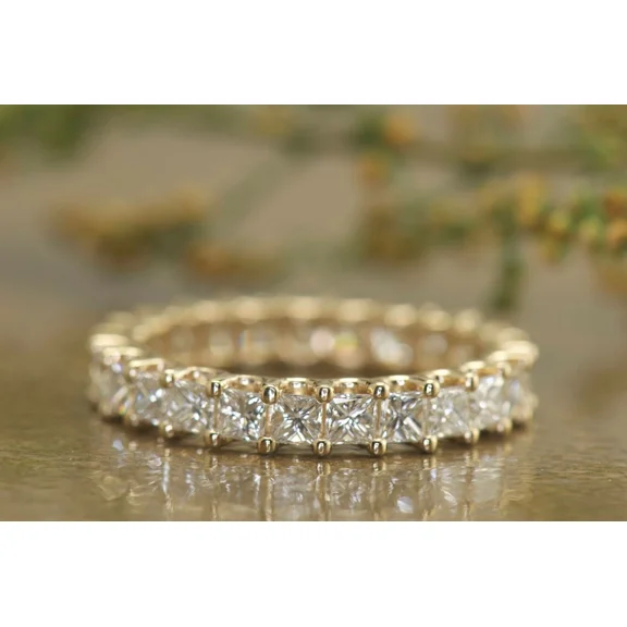 Women's 5TCW Princess Cut Moissanite Full Eternity Band Ring in 14K Yellow Gold Plated