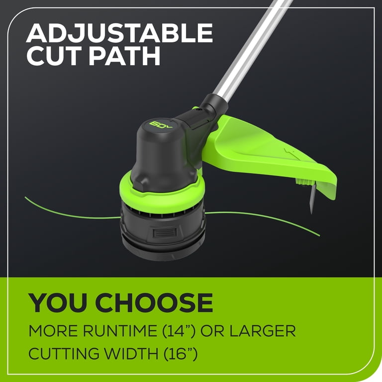 Greenworks 60V 16” Front Mount String Trimmer + 2.5Ah Battery & 3A