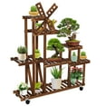 thumbnail image 2 of Wood Plant Stand Indoor Outdoor Plant Display Multi Tier Flower Shelves Stands Garden Plant Shelf Rack Holder in Corner Living Room Balcony Patio Yard with 3 Free Gardening Tools, 2 of 9