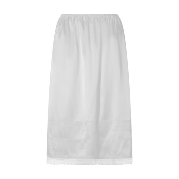 GuliriFei Women Solid Color Half Slips Skirt Elastic Waist Lace Trim Long Underskirt for Under Dresses Smooth Loose Skirt Dress