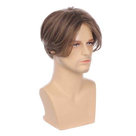 SHILIU-Mens Brown Wig Short Straight Men Wigs Synthetic Wig Realistic Natural Middle Part Wigs for Men (Brown)