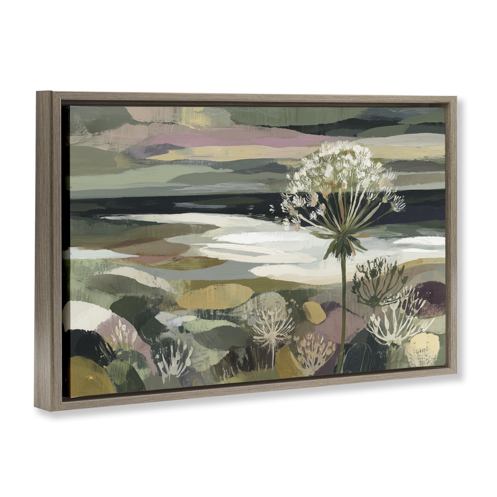 Stupell Industries Dandelion in Misty Meadow Brown Framed Floater Canvas Wall Art, design by Chromatic Storm Studio