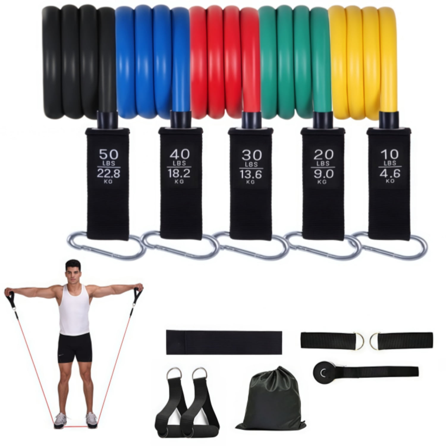 kibhous Resistance Bands Set with Handles for Stretching, Gym, Muscle Training, and Home Workouts