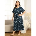 thumbnail image 4 of Women Long Pajamas Dress Sleepwear Nightshirt,Plus-Size Round Neck Short Sleeved Soft Lightweight Comfy Ladies Nightdress Nightgowns,Wide Cuff Loose Star Printed Sleep Dress Full Slip,Navy Blue XL-4XL, 4 of 7