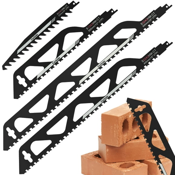 Kyoffiie Reciprocating Saw Blade, 2 TPI Teeth Tipped Cutting Recip Saw Blade, Demolition Masonry Hard Alloy Tungsten Carbide Saw Blades for Cutting Brick, Porous Concrete, Cinder Block, Wood