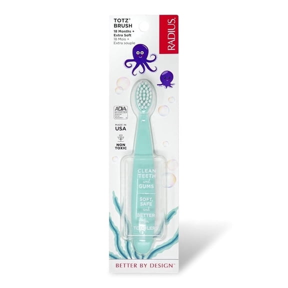 RADIUS Totz Toothbrush Extra Soft Brush BPA Free & ADA Accepted Designed for Delicate Teeth & Gums for Children 18 Months & Up - Mint - Pack of 1