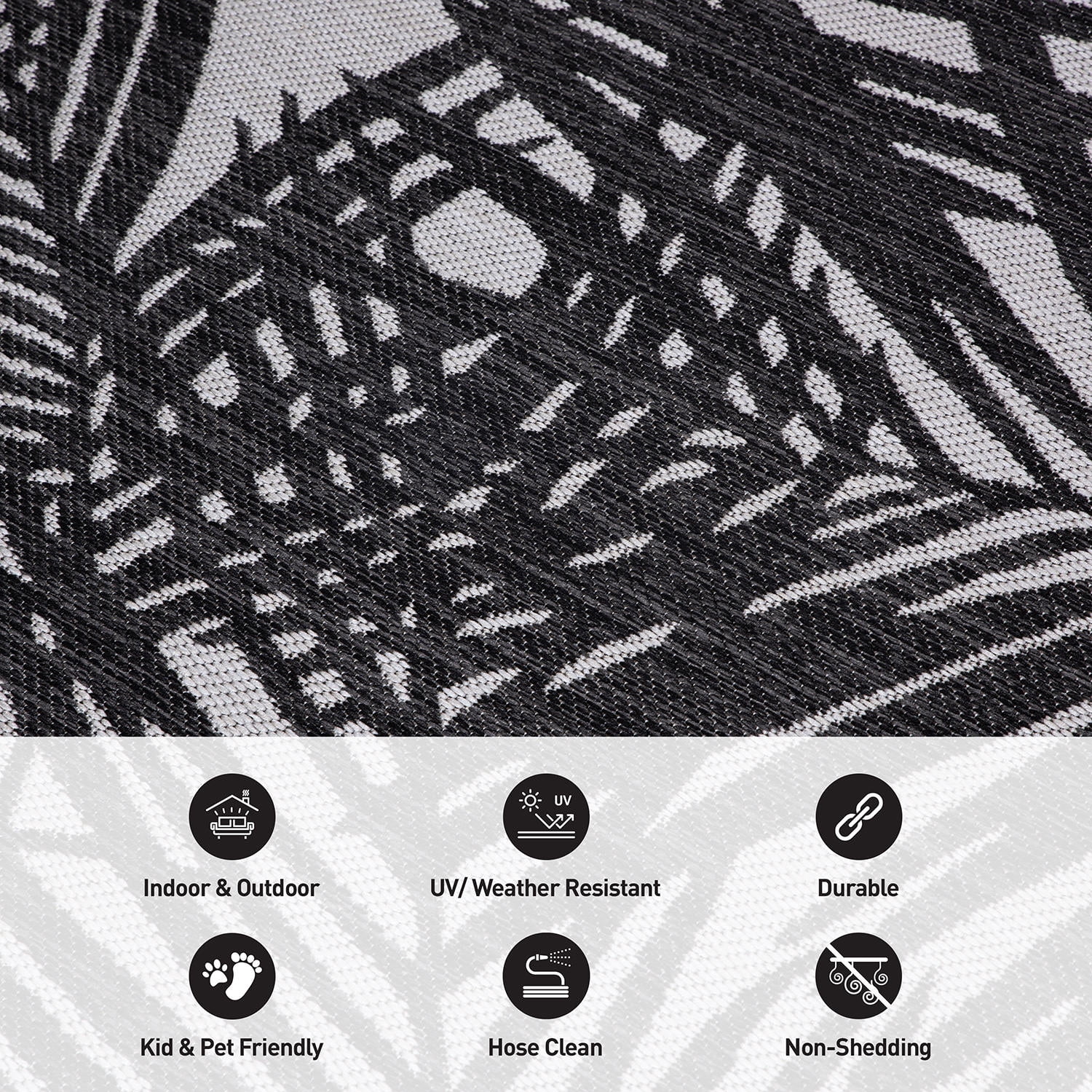 World Rug Gallery Contemporary Palm Leaf Textured Flat Weave Indoor/Outdoor Area Rug - BLACK 2'x7'