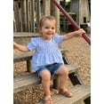 thumbnail image 5 of BemeyourBBs Toddler Baby Girl Summer Clothes Denim Outfits Plaid Short Sleeve Tunic Shirt Tops Strawberry Bowknot Floral Embroidery Jeans Shorts Set, 5 of 9