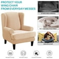 thumbnail image 6 of TOPCHANCES 2-Piece Stretch Velvet Fabric Wing Chair Cover Wingback Armchair Slipcovers（Beige）, 6 of 10