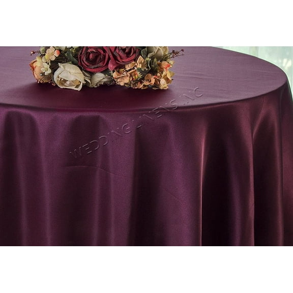 Wedding Linens Inc. 108" Round Satin Tablecloth Satin Table Cover Linens - Plum
