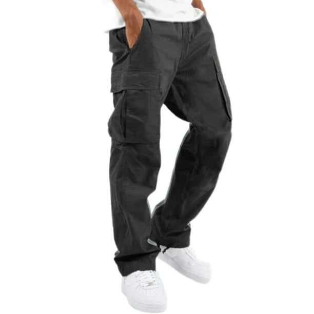 LUXUR Mens Drawstring Trousers Casual Sports Cargo Pant Black 3XL 