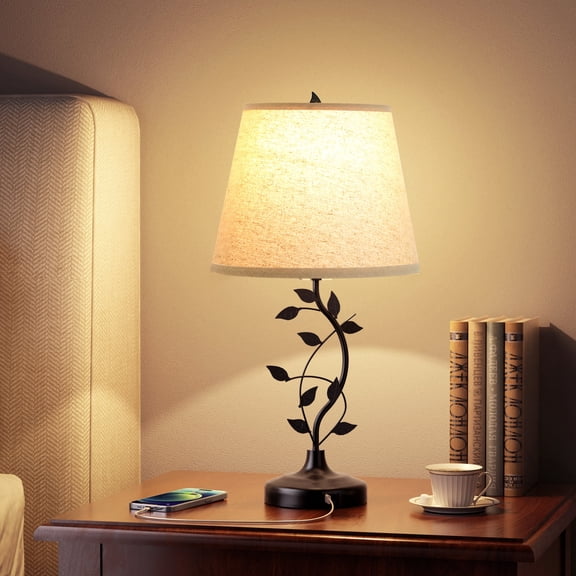 NiteLoom Touch Control Table Lamp with USB-A C Charging Ports, Nightstand Light with 3-Way Dimmable for Bedroom, Traditional Style with White Fabric Shade for Living Room, Office, Dorm