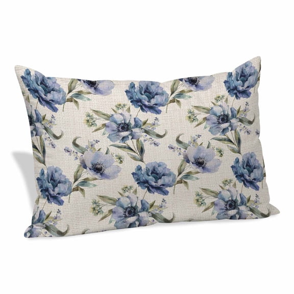 Navy Blue Floral Pillow Covers, Linen Long Throw Pillow Case, Vintage Flowers Elegant Pastoral Rustic Holiday Pillow Protector Decorative Cushion Cover for Living Room/Bedroom 16" x 24"