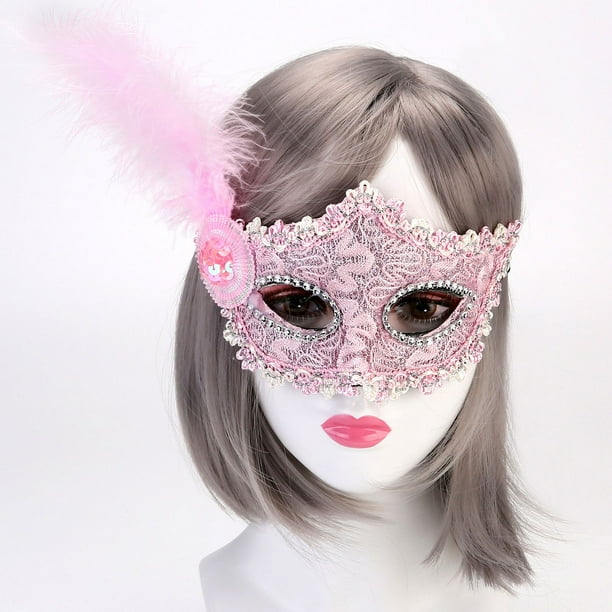Máscara de plumas de encaje congelada para fiesta de mascarada, máscara de princesa para adultos, máscara de actuación de disfraces