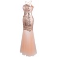 thumbnail image 3 of Angel-fashions Women's Halter Neck Formal Evening Party Dress Luxury Geometry Sequin Pattern Hollow Out Illusion Party Gown Light Coral M Size, 3 of 7