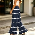 thumbnail image 5 of Striped Palazzo Pants for Women Casual Oversized Wide Leg Ruffle Flowy Pants with Pockets Baggy Vacation Summer Pant, S, 5 of 6