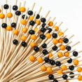 thumbnail image 1 of GHSDFBB Cocktail Picks 200 Counts Fancy Toothpicks for Appetizers Handmade Sticks Multicolor Wooden Bamboo Toothpicks Long Decorative Skewers 5.5 Inch for Wedding Halloween XMAS Food(Black, Oran, 1 of 7