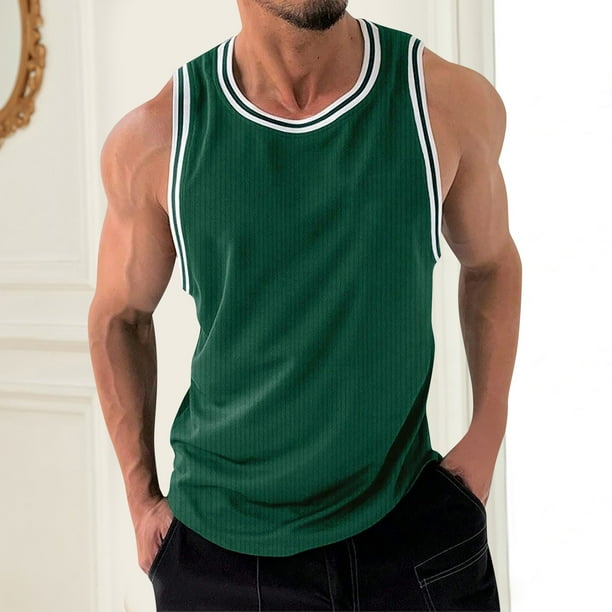 pstuiky Camisetas sin mangas para hombre, Camiseta de cuello redondo sin mangas de malla de color liso para hombre Camisas de hombre s