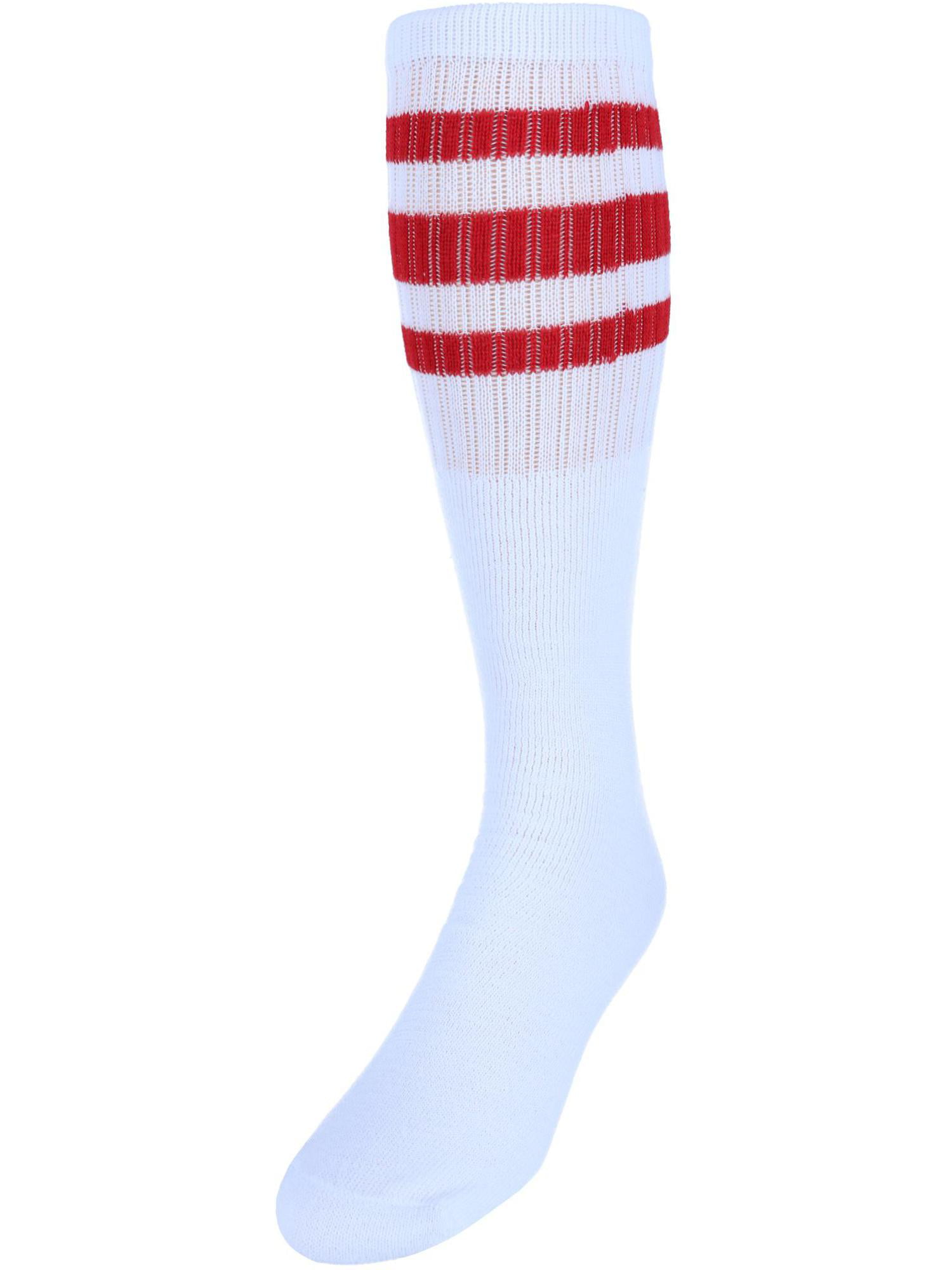 CTM Men's Big and Tall Striped Tube Socks (4 Pairs), Black, Red, Royal  Blue, Green