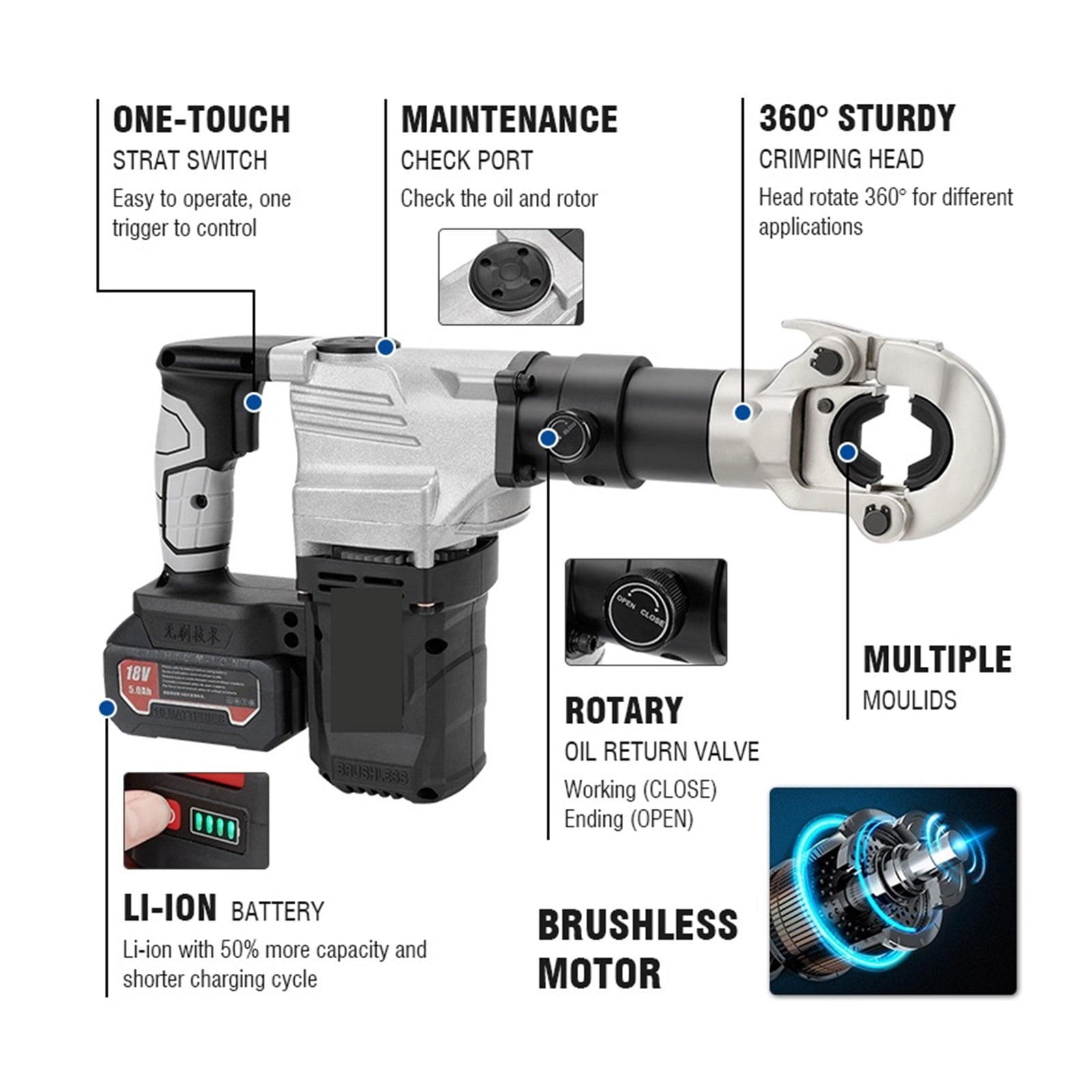 BKM-300C Battery Electric Power Cable Crimping Tool, Copper/Aluminum Terminal Crimping Range 10-300mm²
--------
,Super Fast Cutting Speed