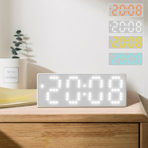 Despertador digital blanco con pantalla de temperatura - 3 ajustes de brillo, pantalla de fecha, reloj de plástico de 16 cm para dormitorio