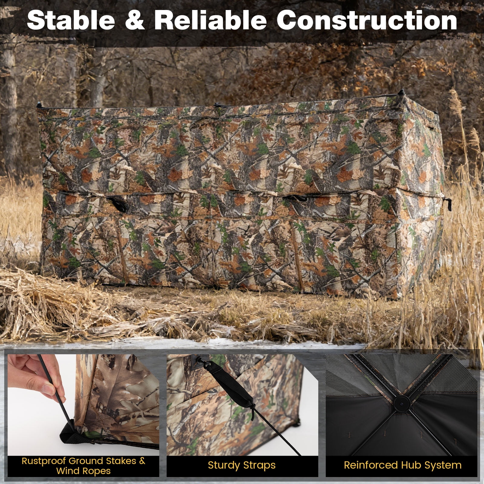 Gymax 360 Degree One-Way See-Through Hunting Blind Panel w/Dog Door Carrying Bag Camouflage