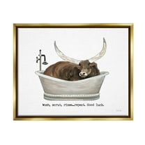Stupell Industries Longhorn Cattle Bathtub Country Bathroom Typography Graphic Art Metallic Gold Floating Framed Canvas Print Wall Art, Design by Cindy Jacobs