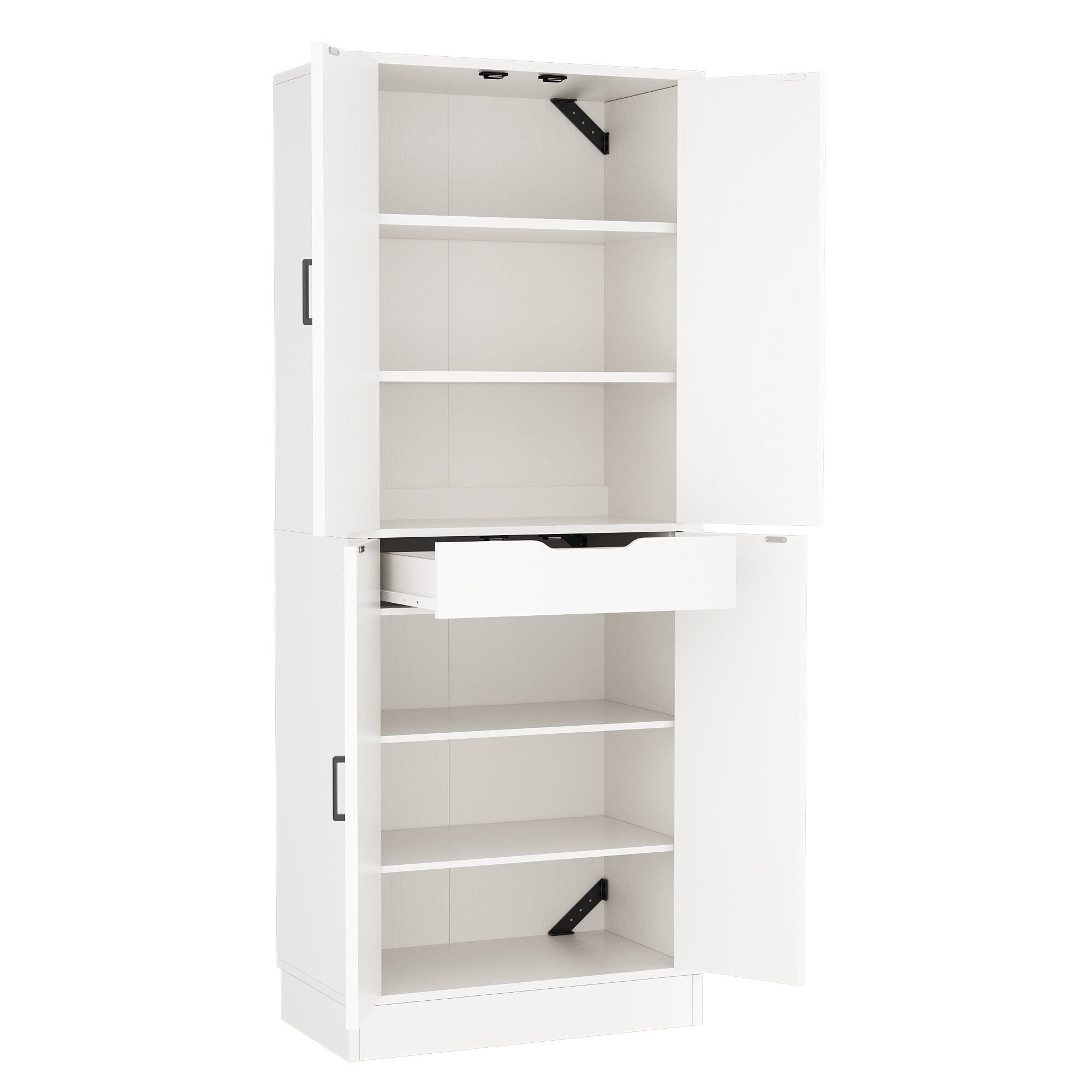 Homieasy 71'' Tall Farmhouse Pantry Cabinet 2 Piece Set, 6-Tier Pantry with Doors, Drawers & Adjustable Shelves, White