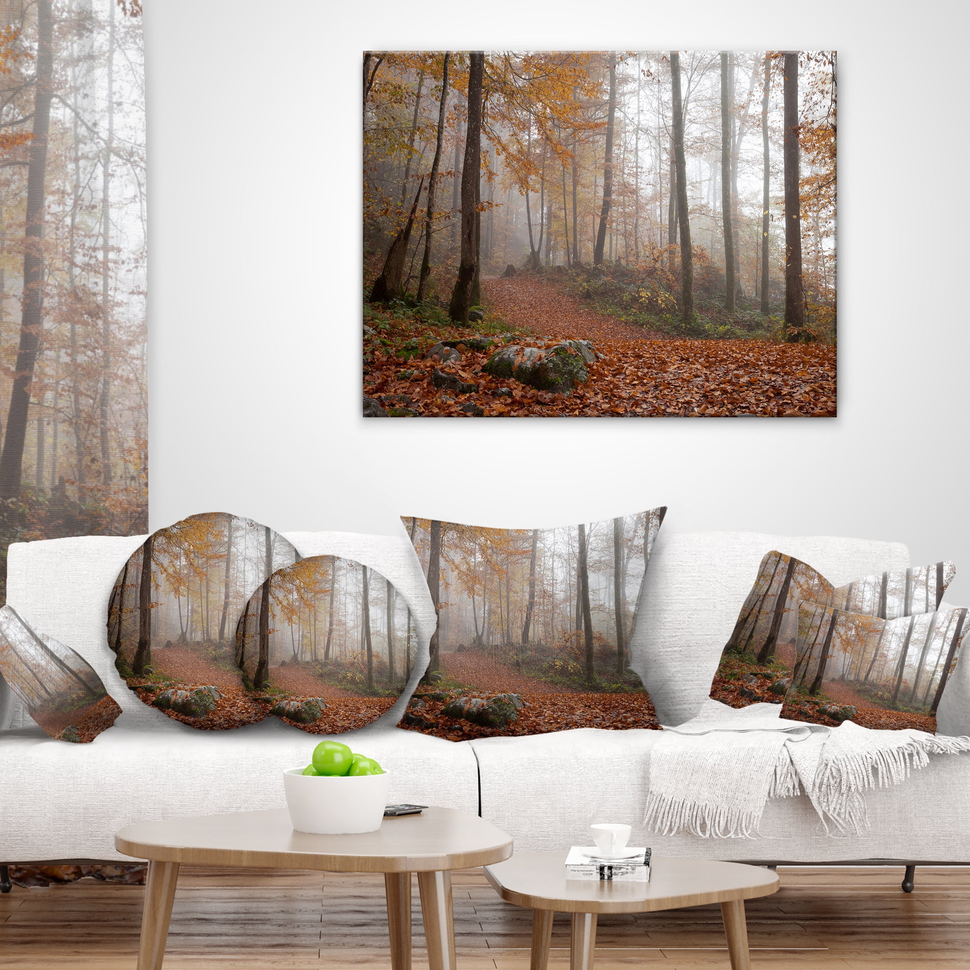 Designart Autumn Forest in Germany - Landscape Photography Throw Pillow - 18x18