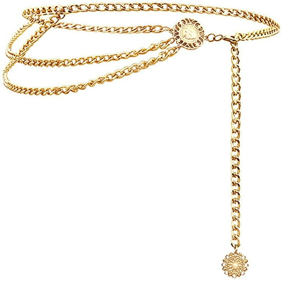 LNGOOR Metal Waist Chain Women Girls Adjustable Body Link Belts Fashion Belly Jewelry for Jeans Dresses, Gold
