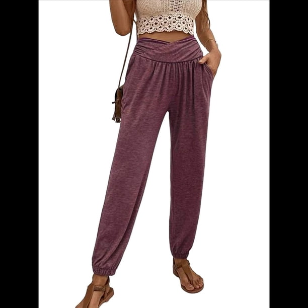 Pantalones Deportivos de Yoga para Mujer, Holgados, Tipo Harén, para Hacer Ejercicio, Informales, Cómodos, con Bolsillos Púrpura S