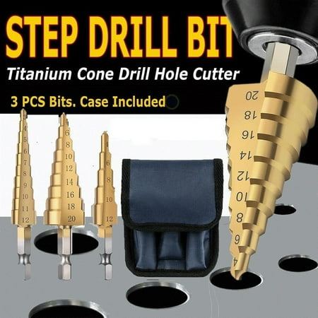 

3pcs Step Drill Bit Titanium Nitride Coated Set Steel Step 1/4Shank