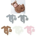 thumbnail image 2 of Baby Photo Props Berber Fleece Bear Ear Hat & Jumpsuit Set Photo Props Infant Photography Outfit 2PCS, 2 of 9