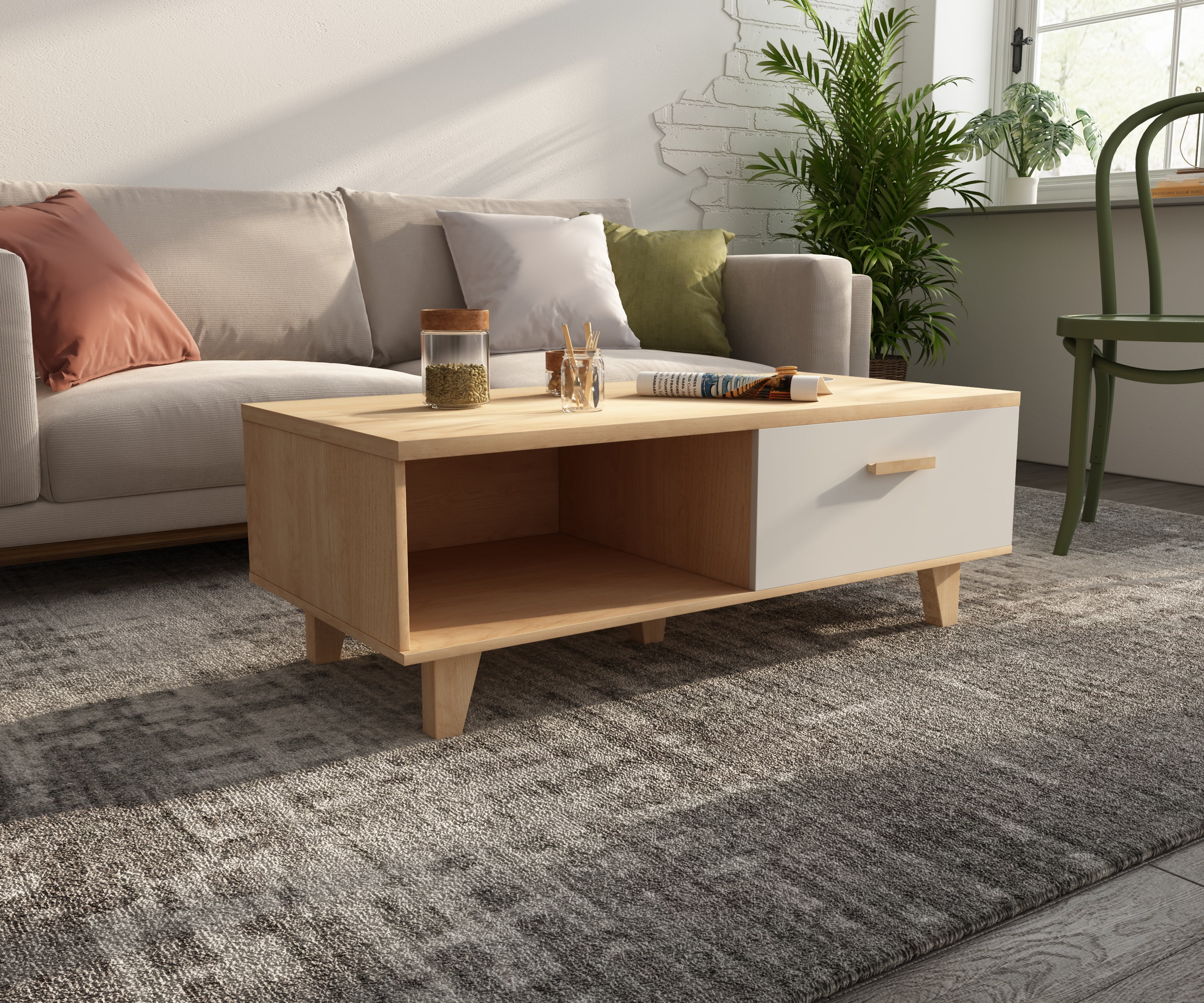 Clikuutory Solid Wood Coffee Table Combination Solid Wood and White