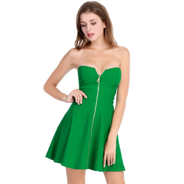 Mini Vestido De Fiesta Sin Tirantes Allegra K Verde XL Con Cremallera Expuesta