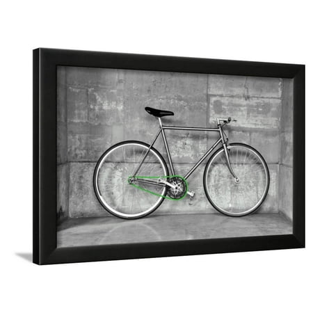 Black 1 Light Chain (A Fixed-Gear Bicycle (Also Called Fixie) In Black And White With A Green Chain Framed Print Wall Art By)