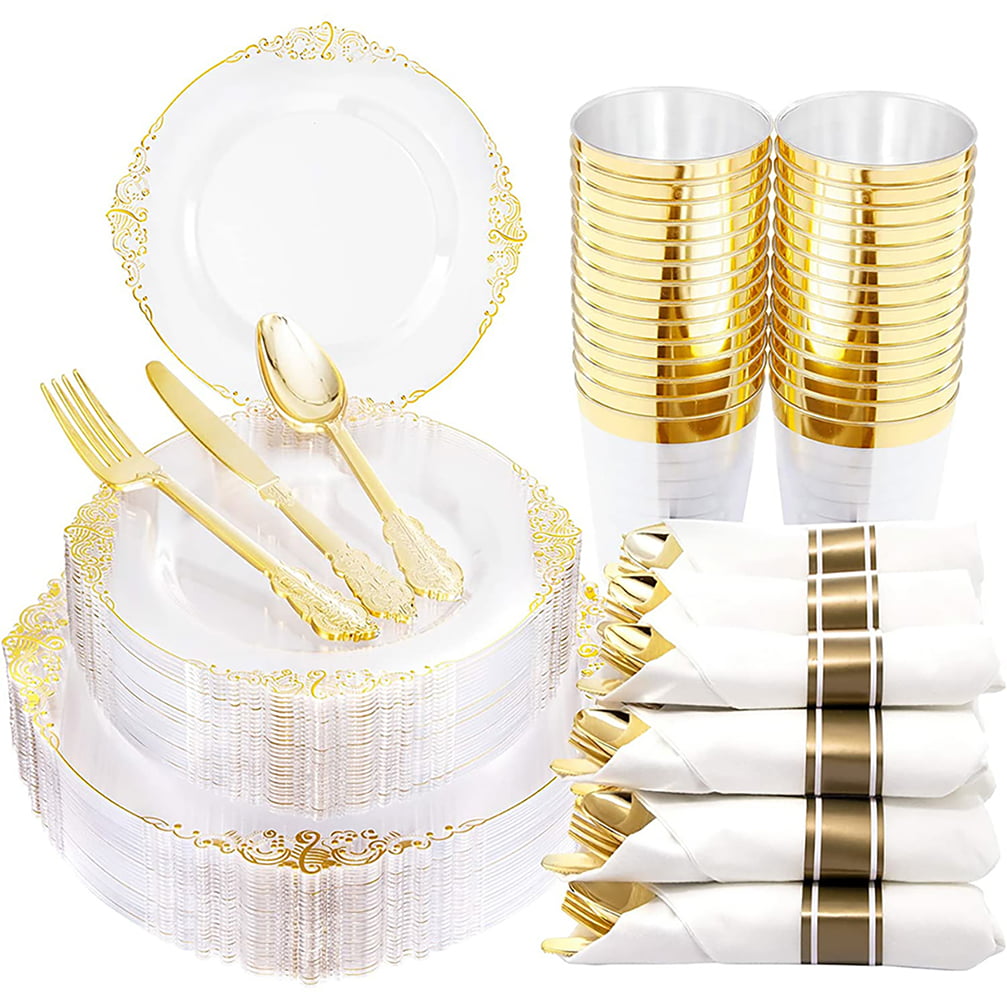 Orange and Black Bats Thanksgiving Plates&Gold Disposable Plastic Silverware&Clear Orange Cups for Thanksgiving KIRE 25 Guest Thanksgiving Plastic Plates 