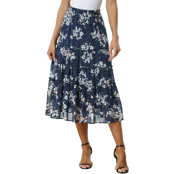 Faldas Largas Florales PaMujer FalMaxi BohemCon Volantes En Niveles Y CintuElástiFlores Azules M