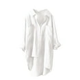 thumbnail image 3 of Pompotops Women's Linen Shirt Roll-Up Sleeve Tops Button Irregular Tunic Pockets Blouse Clearance, 3 of 4