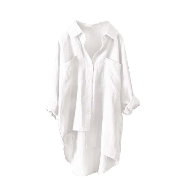 Tumotour Long Oversized Tshirts for Women Plus Size Long Sleeve Fall Basic Loose Blouse Tops Button Down Linen Trendy Fashion Clothes Lightly Spring Outfits 2025 Casual Beach Vacation Shirts