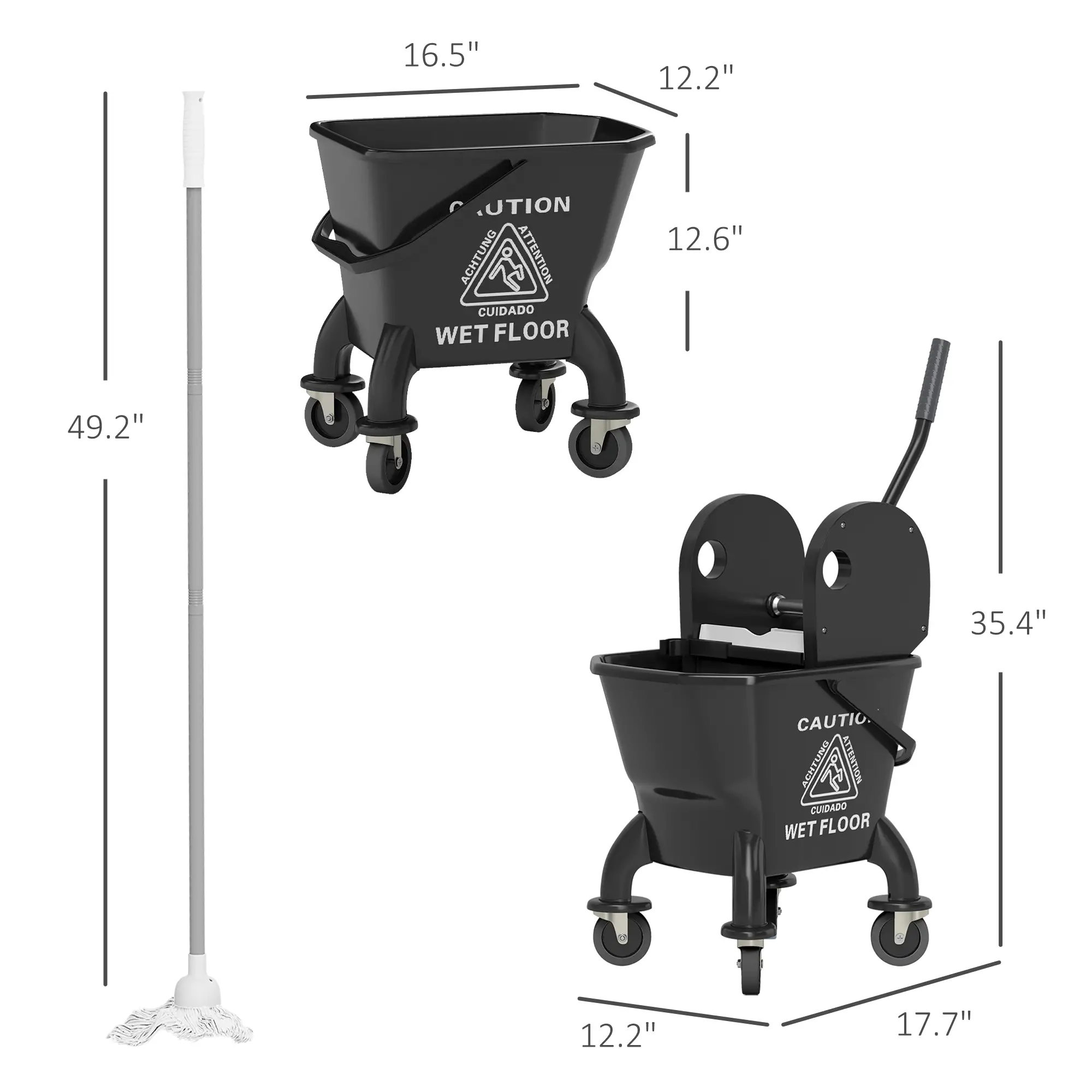 Mop Bucket with Wringer on Wheels for Floor Cleaning, 27.5 Quart Down Press Wringer with Handle & Mop – Black